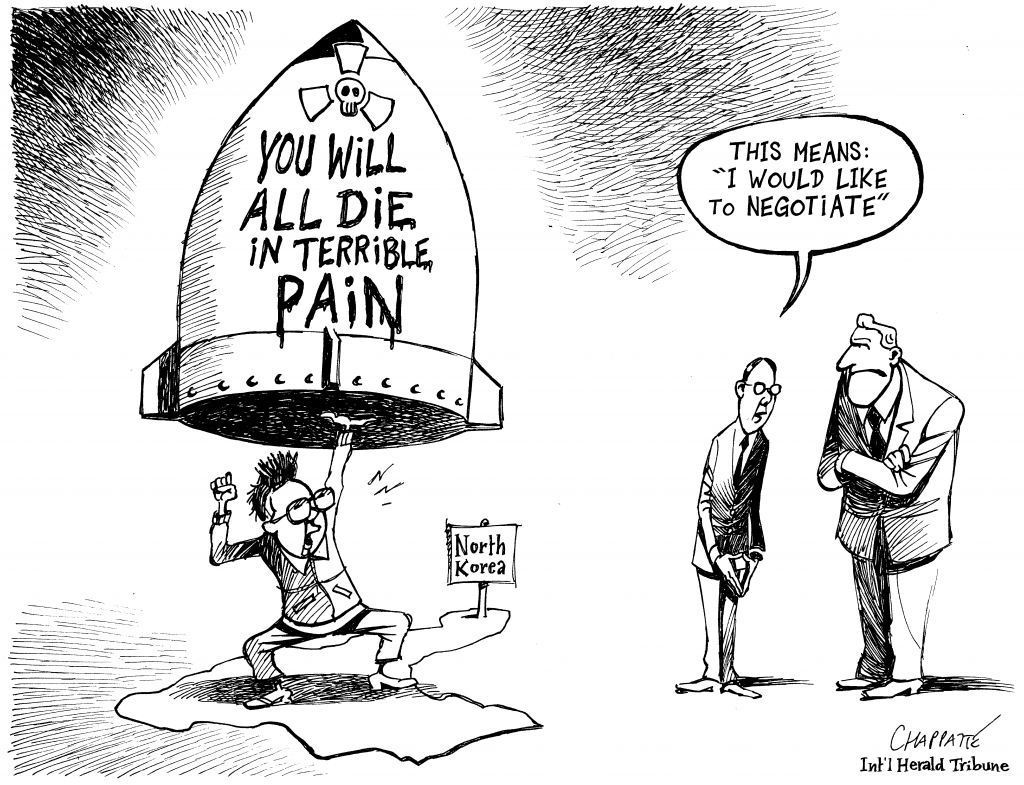 Die Botschaften des Regimes in Pjöngjang sind nicht immer einfach zu interpretieren. Sicher scheint nur, dass ein nukleares Nordkorea eine Tatsache und somit nicht mehr zu verhindern ist. © Chappatte/International Herald Tribune